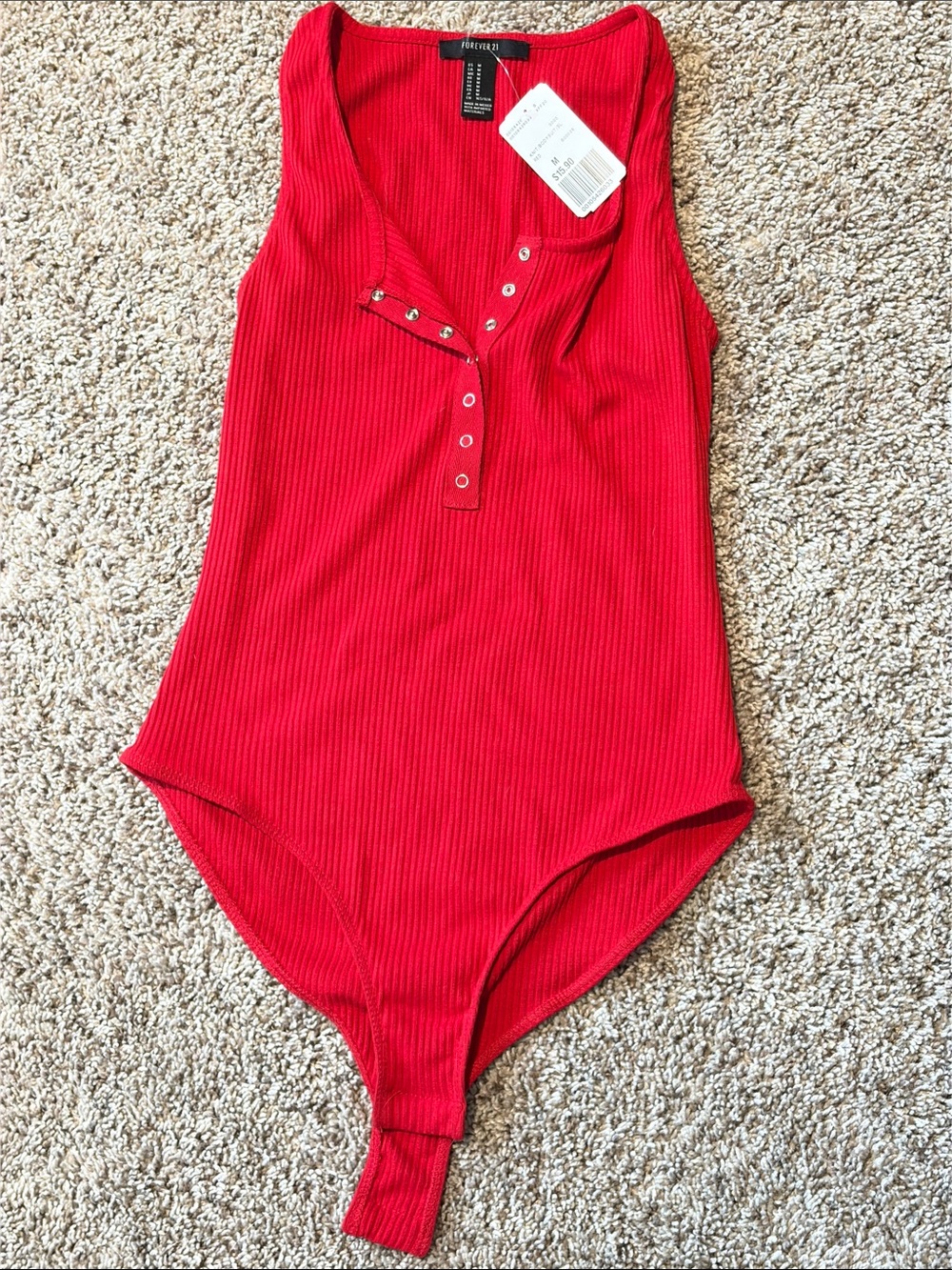 Forever 21 Kids Red Ribbed Snap-Front Tank Bodysuit